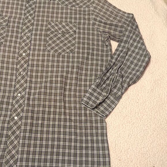 Vintage '90s style western super thin plaid Wrangler pearl snap 2XL - Picture 4 of 8